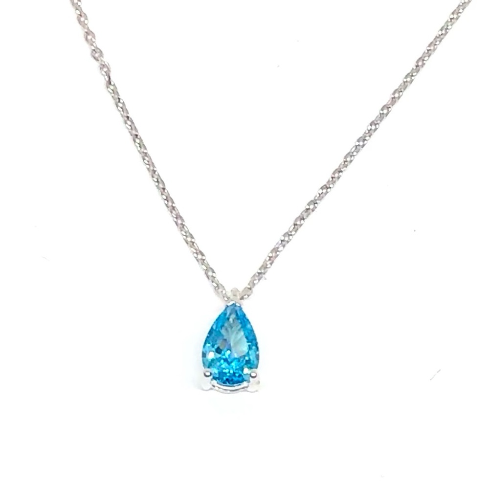 Platinum 1Ct Blue Pear Cut Cubic Zirconia Pendant Necklace
